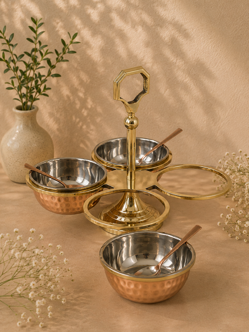 Brass And Copper Mix Metal Pickle Stand | Soul Love & Earth