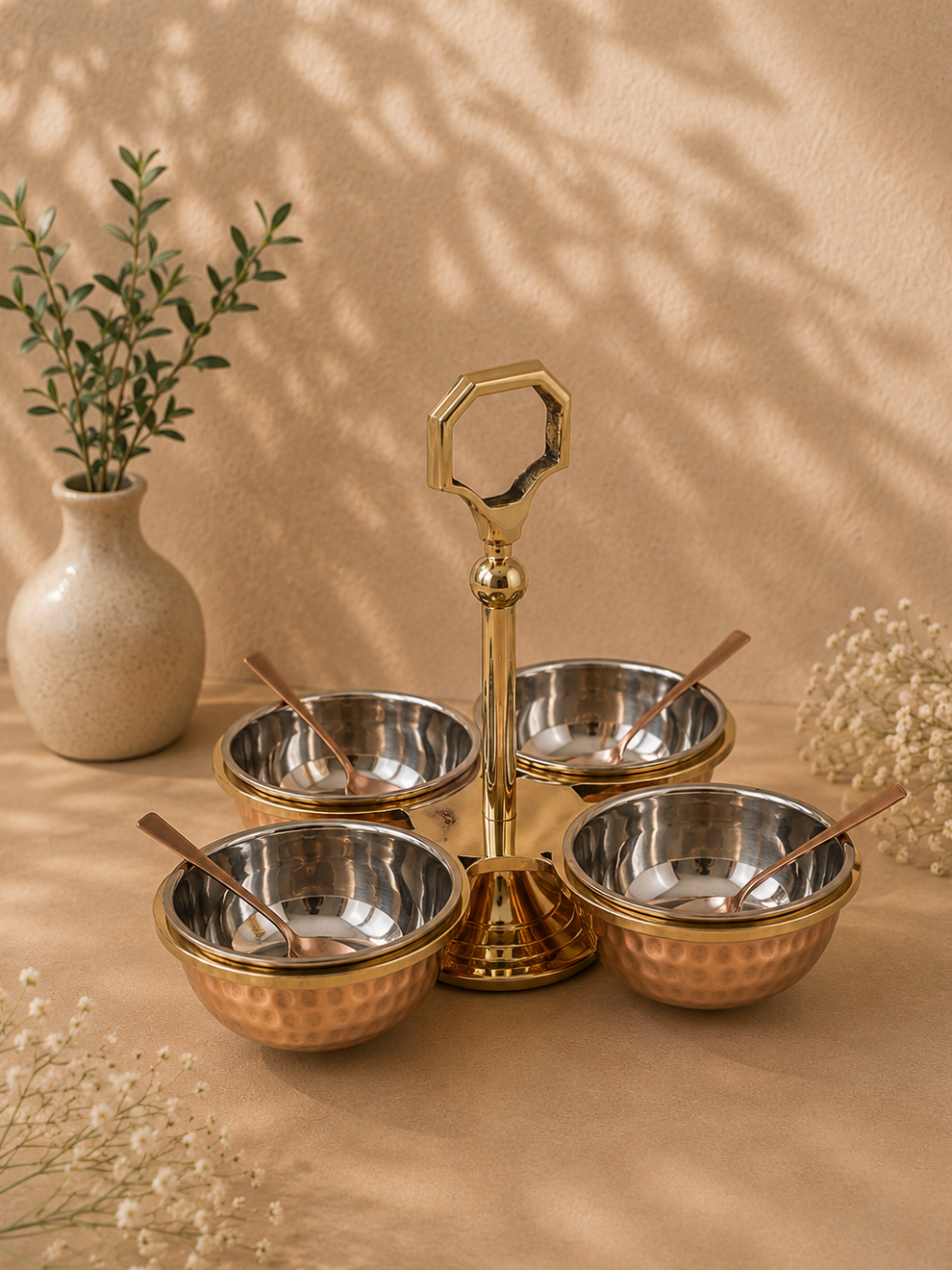 Brass And Copper Mix Metal Pickle Stand | Soul Love & Earth