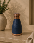 Antique Pure Copper Bed Side Bottle With Inbuilt Glass (Colour - Blue , Material - Silk) | Soul Love & Earth