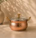 Copper Serving Bowl With Handle And Glass Lid | Soul Love & Earth