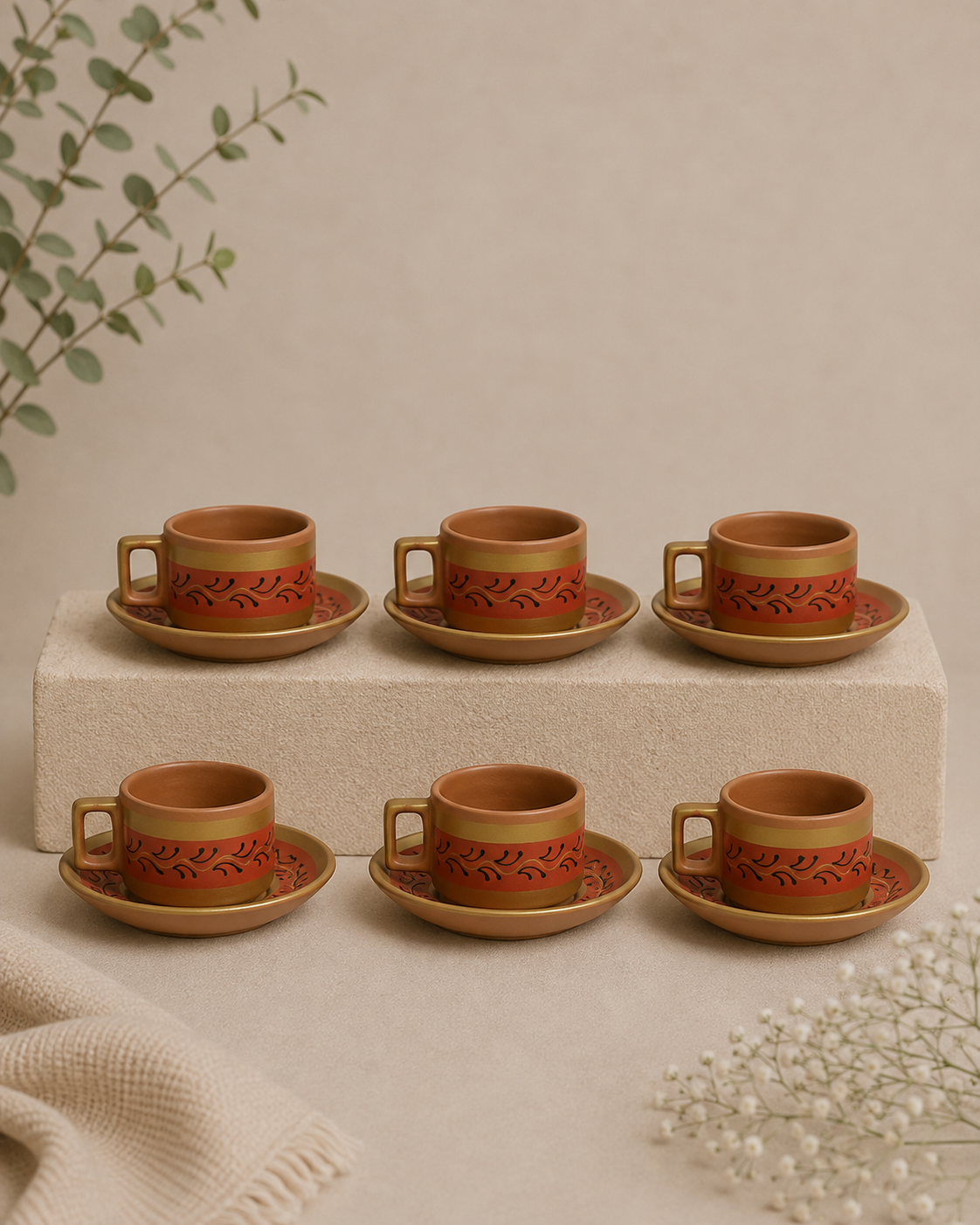 Cup Saucer Design 6 Pieces (Orange) | Soul Love & Earth