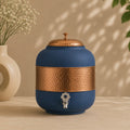 Pure Copper Half Hammered With Blue Silk Finish Water Pot Matka Dispenser With Tap (5L) | Soul Love & Earth