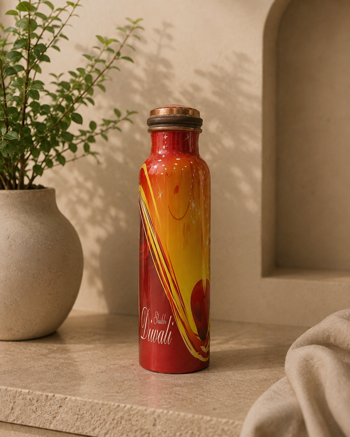 Pure Copper Meena Work Bottle With Diwali Edition (1L) | Soul Love & Earth