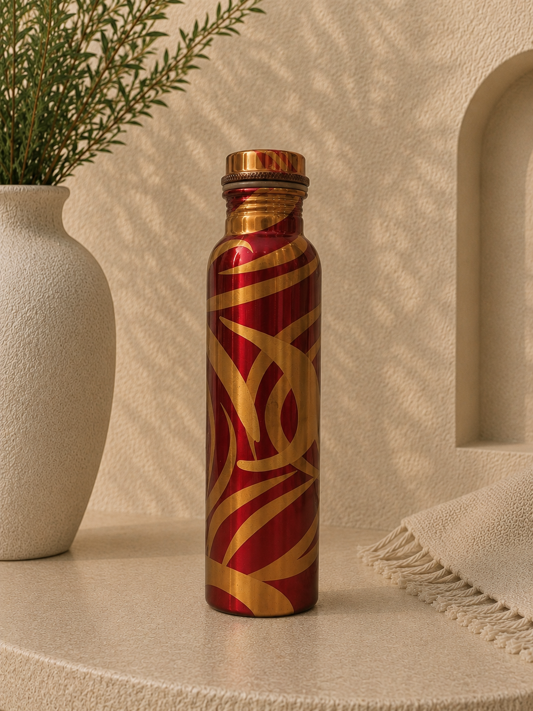 Pure Copper Meena Work Bottle With Fire Editon (1L) | Soul Love & Earth