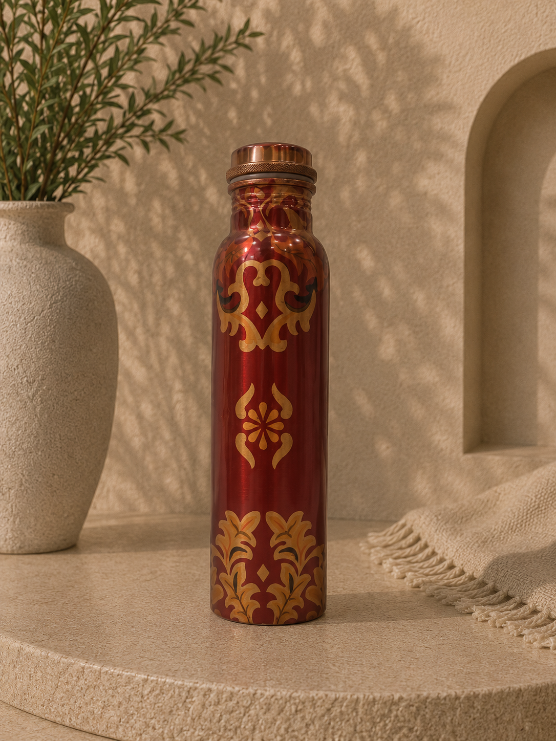 Pure Copper Meena Work Water Bottle With Flame Editon (1L) | Soul Love & Earth