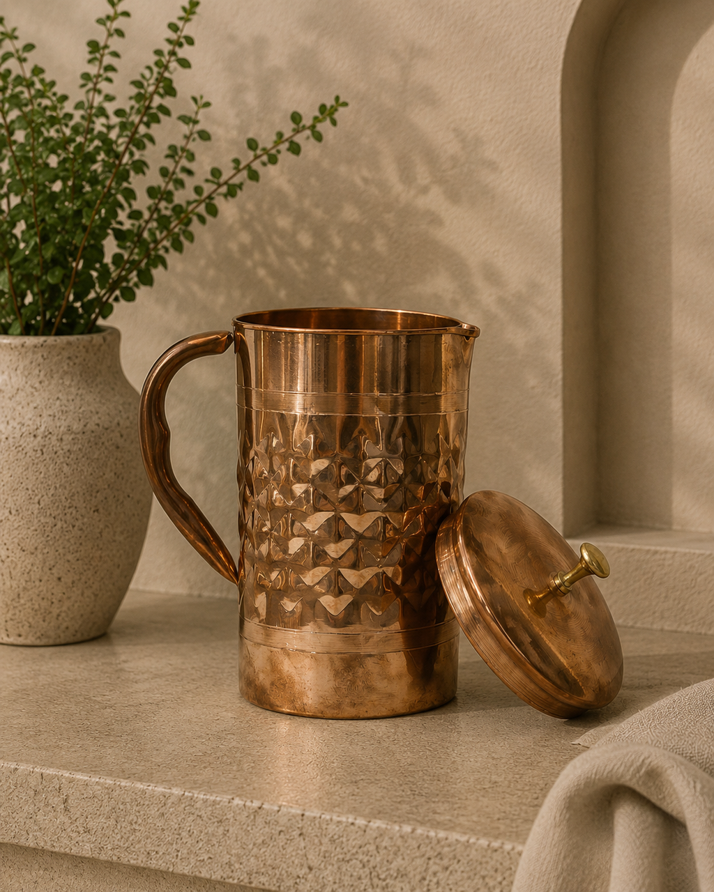 Pure Copper Hammered Design Jug With Handle (2L) | Soul Love & Earth