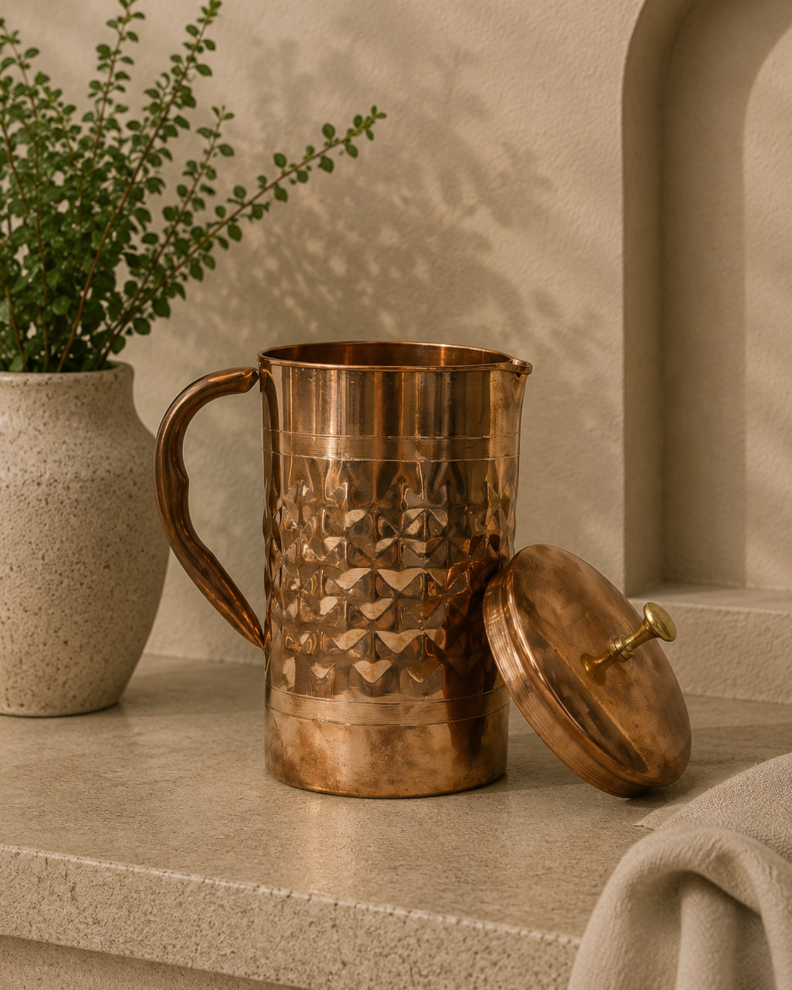 Pure Copper Hammered Design Jug With Handle (2L) | Soul Love & Earth
