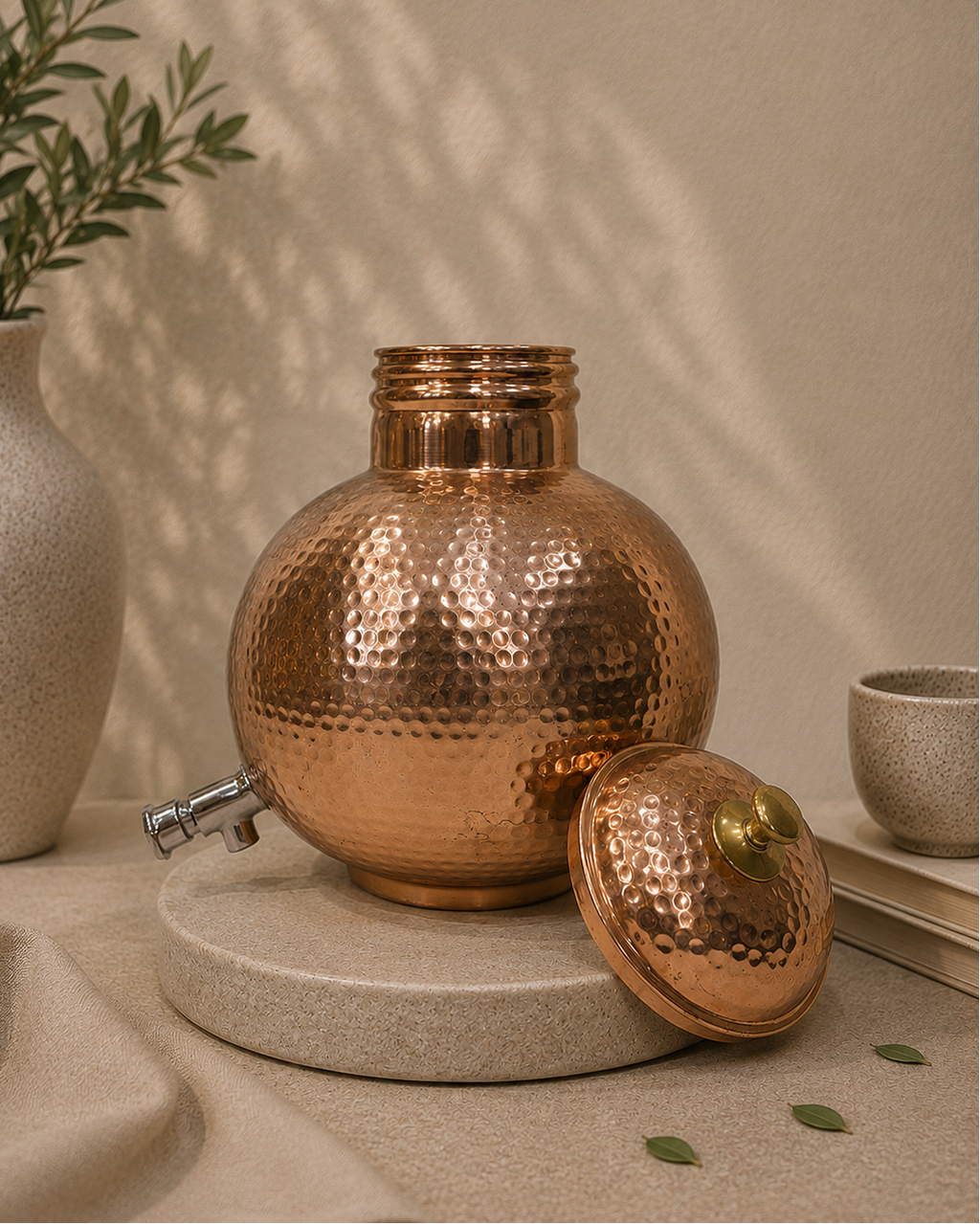 Hammerd Pure Copper Matka Pot With Lid and Tap Water Dispenser Matka Shape (5L) | Soul Love & Earth