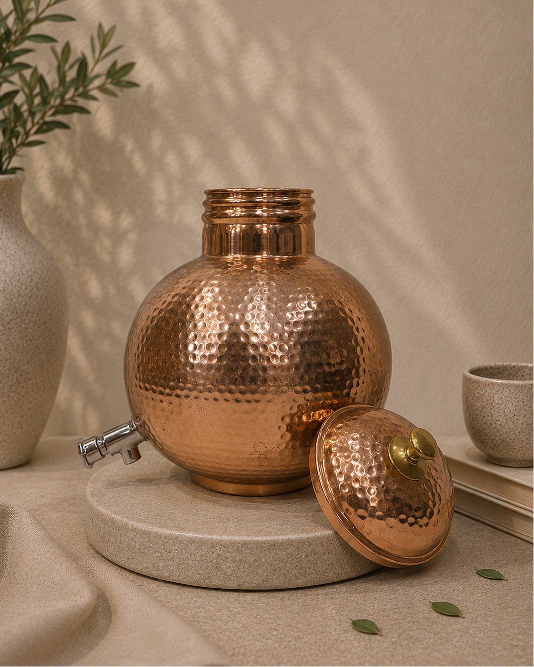 Hammerd Pure Copper Matka Pot With Lid and Tap Water Dispenser Matka Shape (5L) | Soul Love & Earth