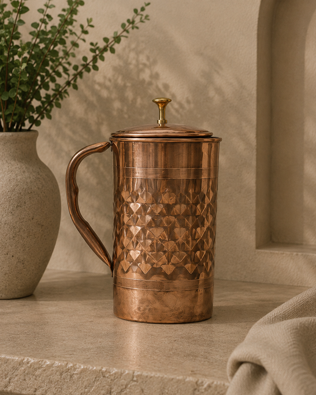 Pure Copper Hammered Design Jug With Handle (2L) | Soul Love & Earth