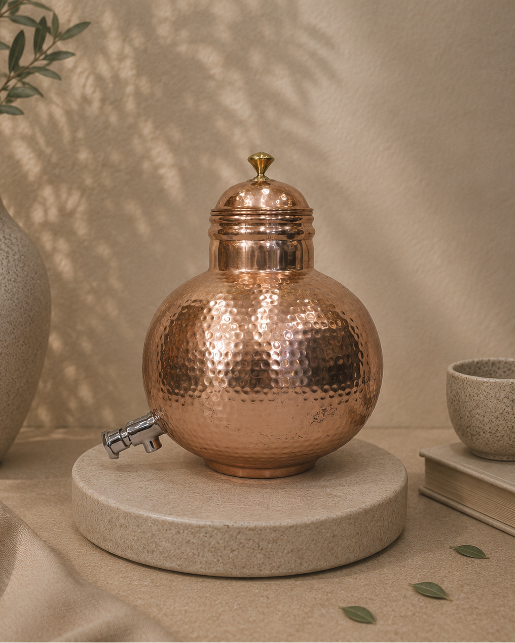 Hammerd Pure Copper Matka Pot With Lid and Tap Water Dispenser Matka Shape (5L) | Soul Love & Earth