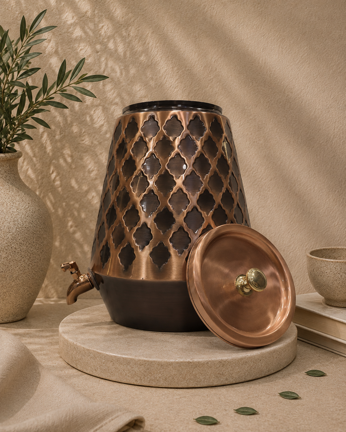 Premium Pure Copper Water Dispenser Matka Tank Pot With Honeybee Style (5L) | Soul Love & Earth