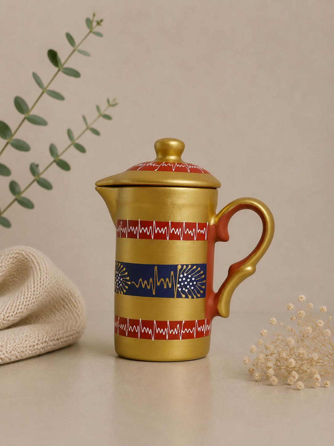Handmade Printed Clay Jug With Lid | Soul Love & Earth