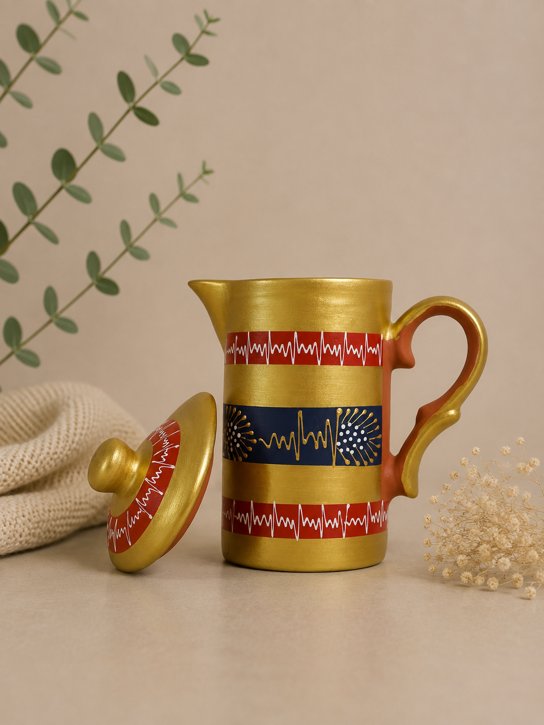 Handmade Printed Clay Jug With Lid | Soul Love & Earth