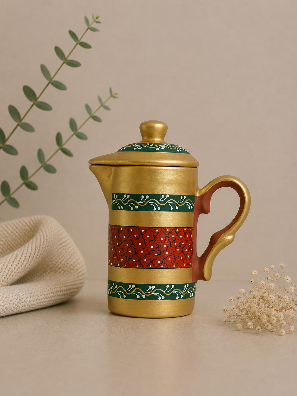 Handmade Printed Clay Jug With Lid | Soul Love & Earth