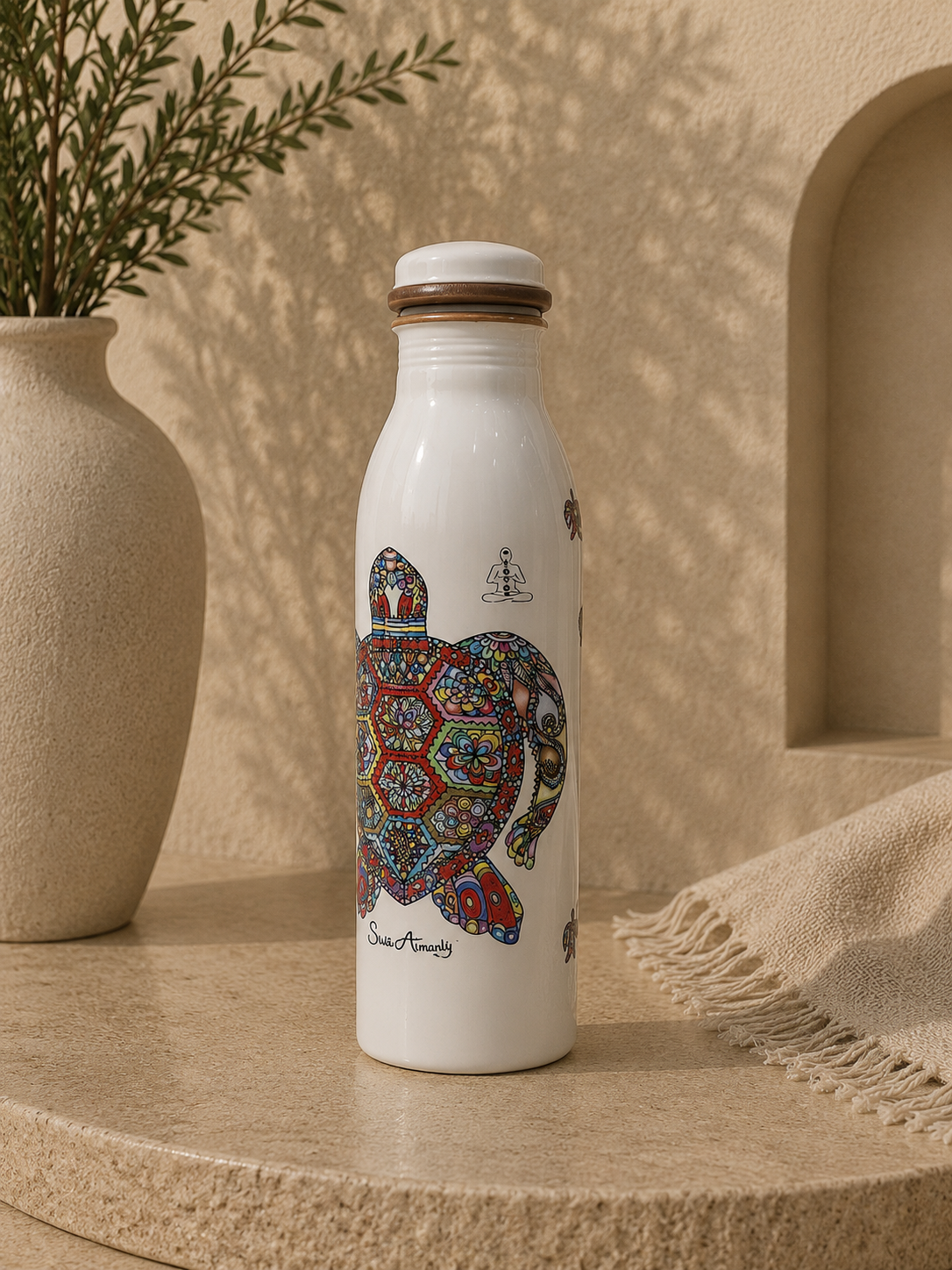 Pure Copper Meena Work Water Bottle With Lucky Turtle Edition (1L) | Soul Love &