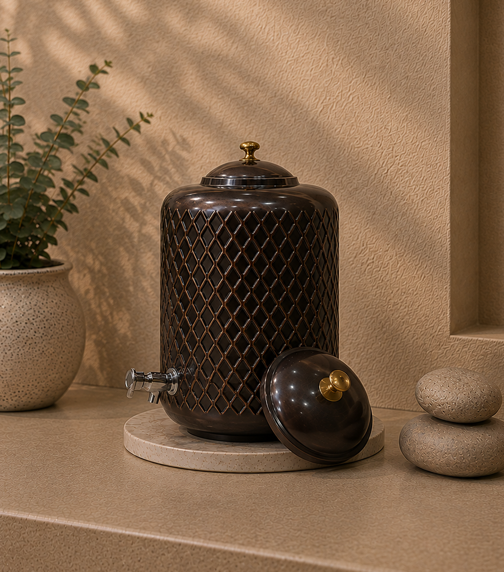 Premium Quality Pure Copper Matka Pot With Lid And Tap Water Dispenser (5L) | Soul Love & Earth