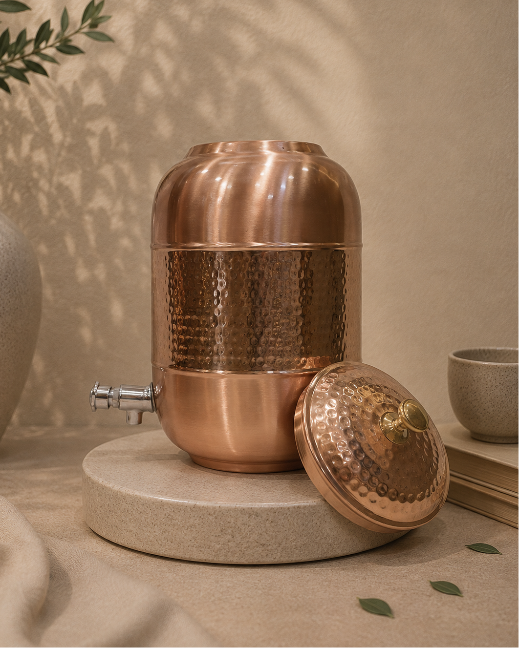 Middle Hammerd Pure Copper in Oval Shape With Lid and Tap Water Dispenser (5L) | Soul Love & Earth