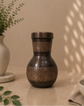 Premium Pure Copper Bed Side Water Bottle With Middle Craving And Inbuilt Glass