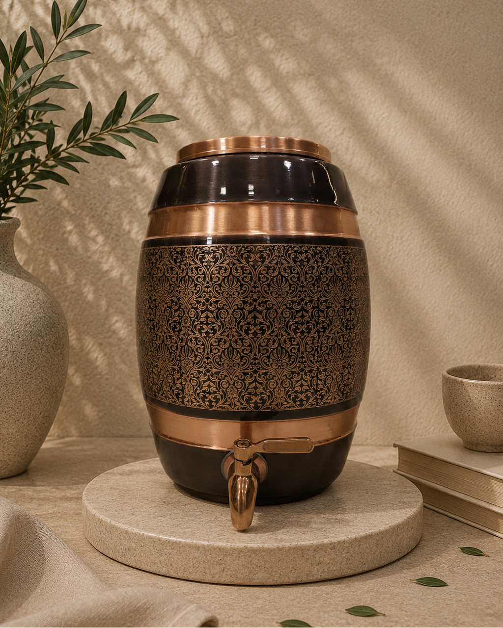 Premium Pure Copper Water Dispenser Matka Tank Pot Ovel Shape With Tap (5L) | Soul Love & Earth