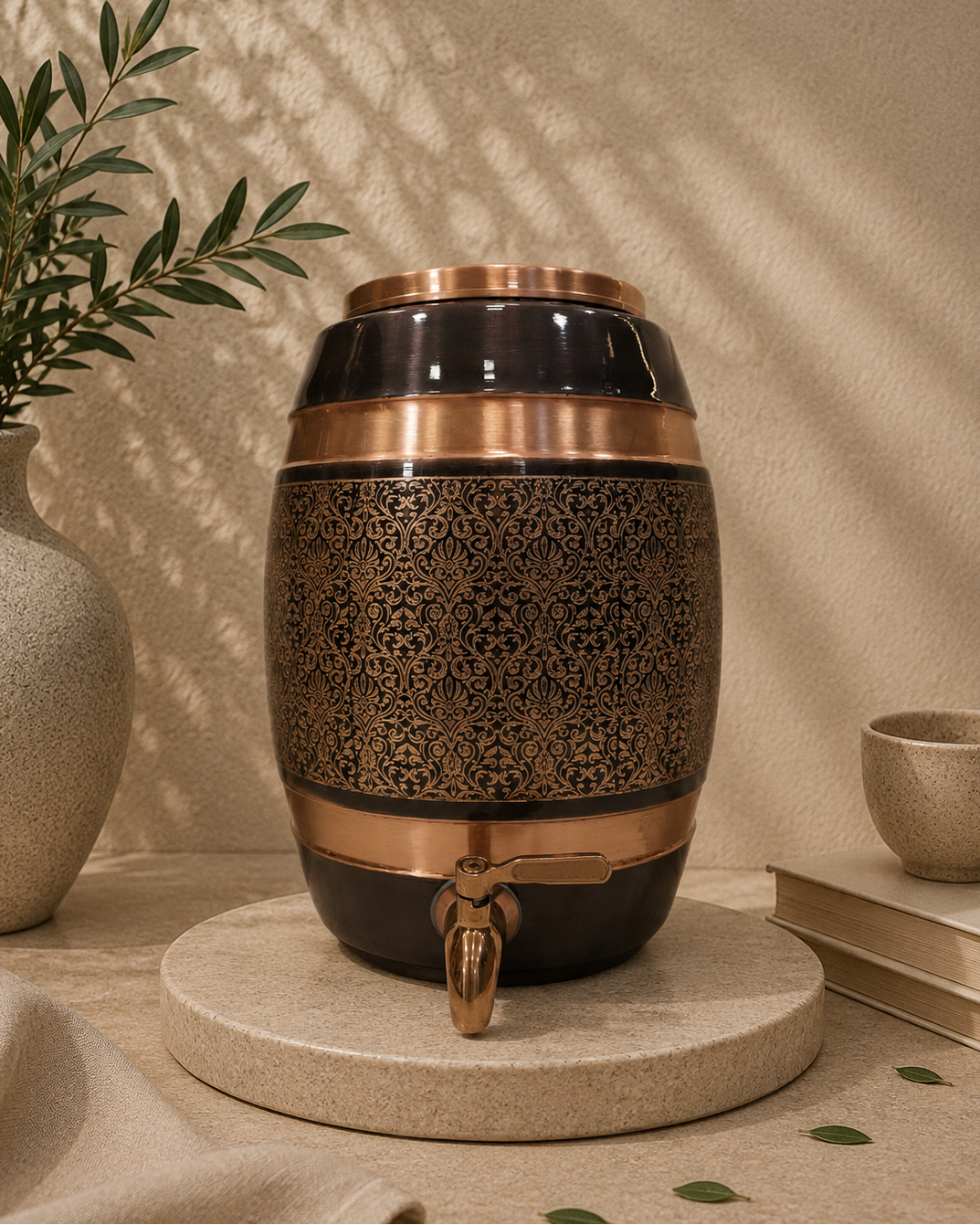 Premium Pure Copper Water Dispenser Matka Tank Pot Ovel Shape With Tap (5L) | Soul Love & Earth