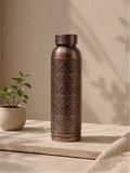 Pure Copper Water Bottle In Antique Color And Cultural Carving Design | Soul Love & Earth