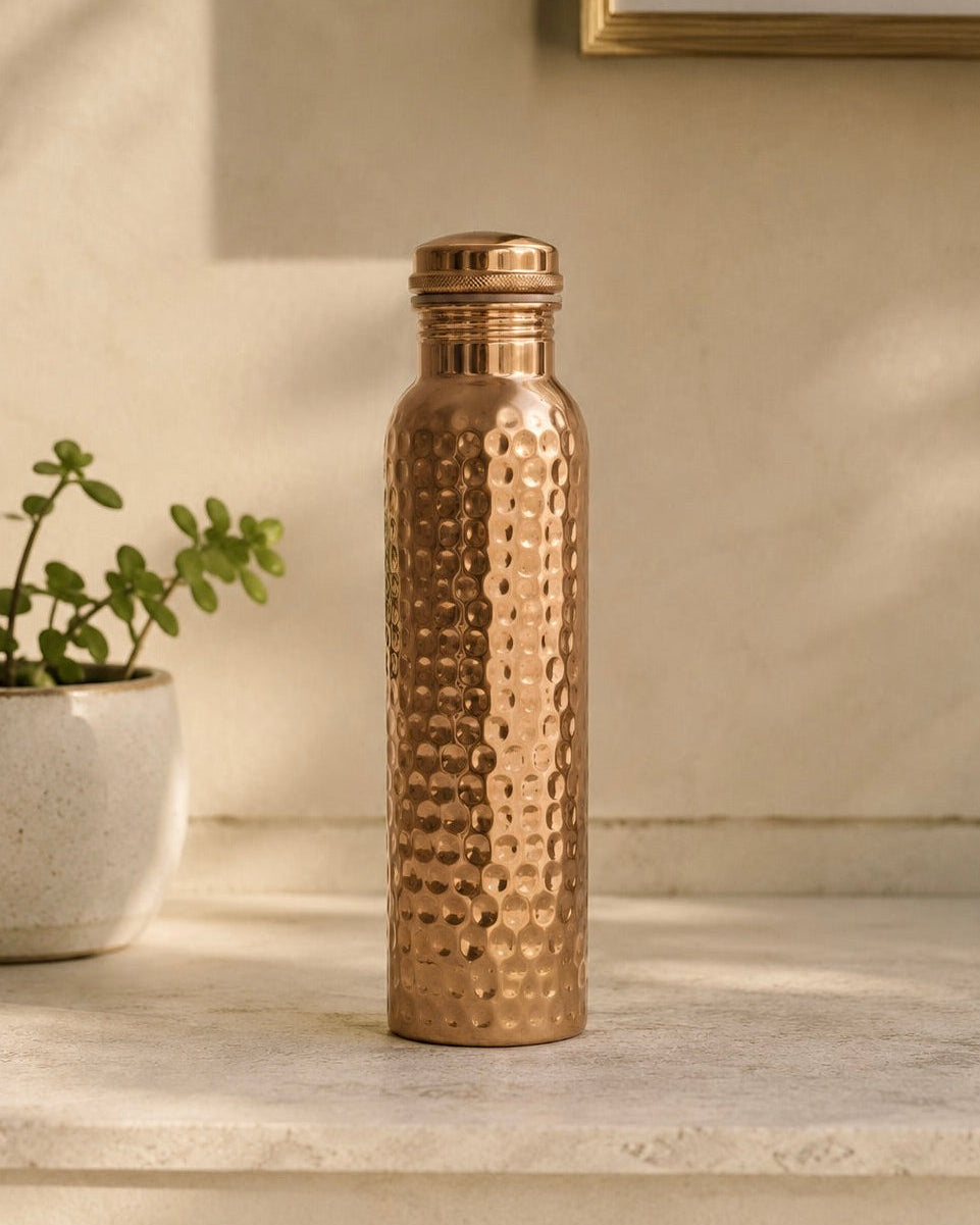 Pure Copper Water Bottle With Hammered Finish | Soul Love & Earth