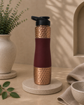 Pure Copper Water Sipper With Red Matte Finish, Top And Bottom Hammered Finish (1L) | Soul Love & Earth