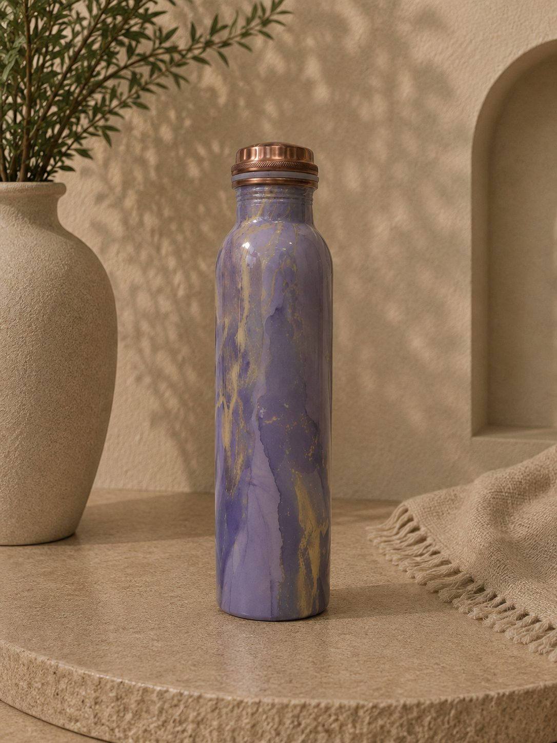 Pure Copper Meena Work Water Bottle With Purple Edition (1L) | Soul Love & Earth