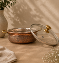 Antique Designed Copper Serving Handi With Glass Lid (1.9L) | Soul Love & Earth