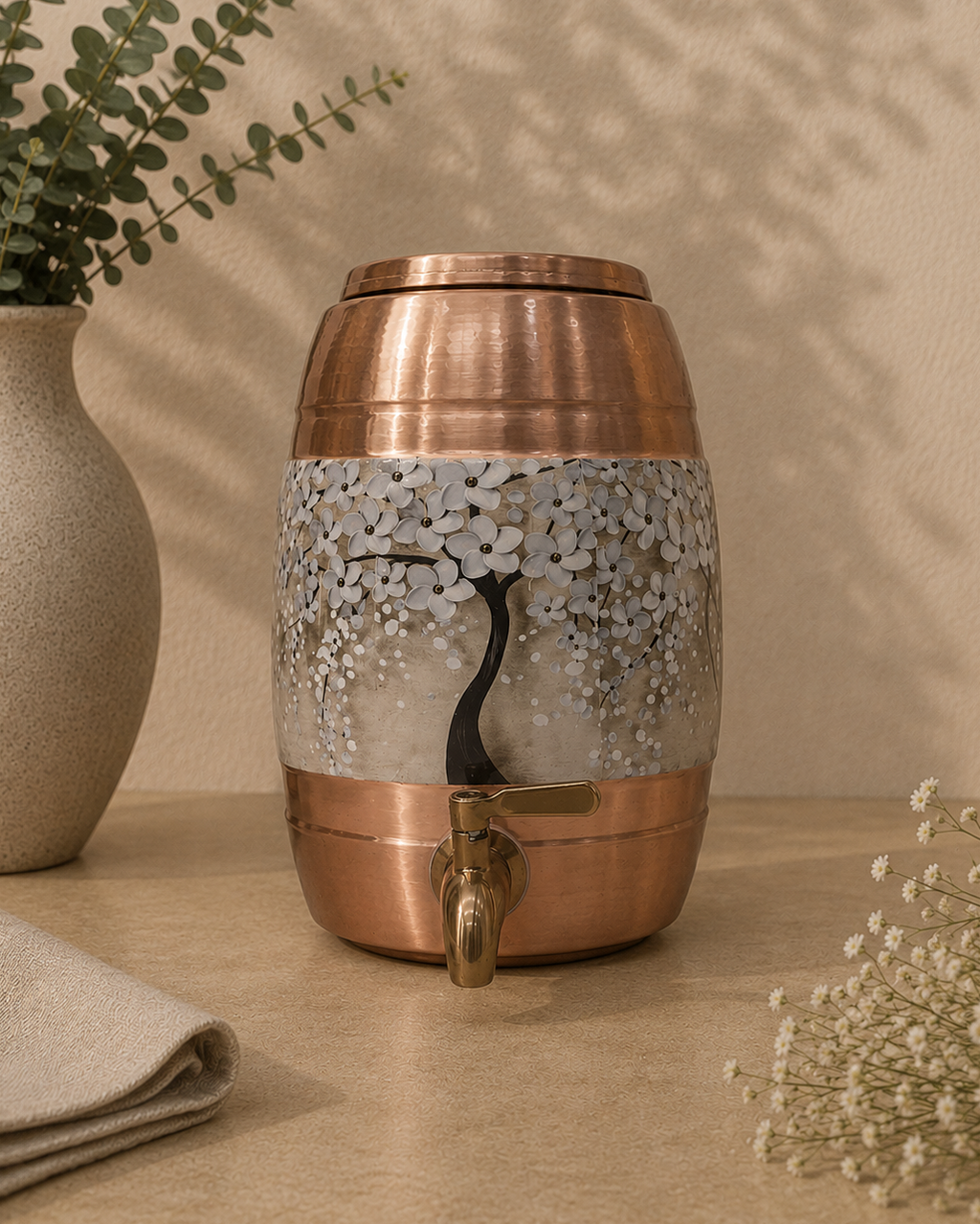 Designer Copper Water Dispenser With A Stunning Tree Design (5L) | Soul Love & Earth