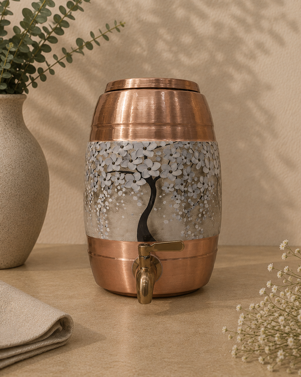 Designer Copper Water Dispenser With A Stunning Tree Design (5L) | Soul Love & Earth