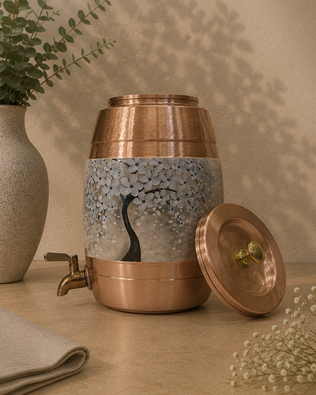 Designer Copper Water Dispenser With A Stunning Tree Design (5L) | Soul Love & Earth